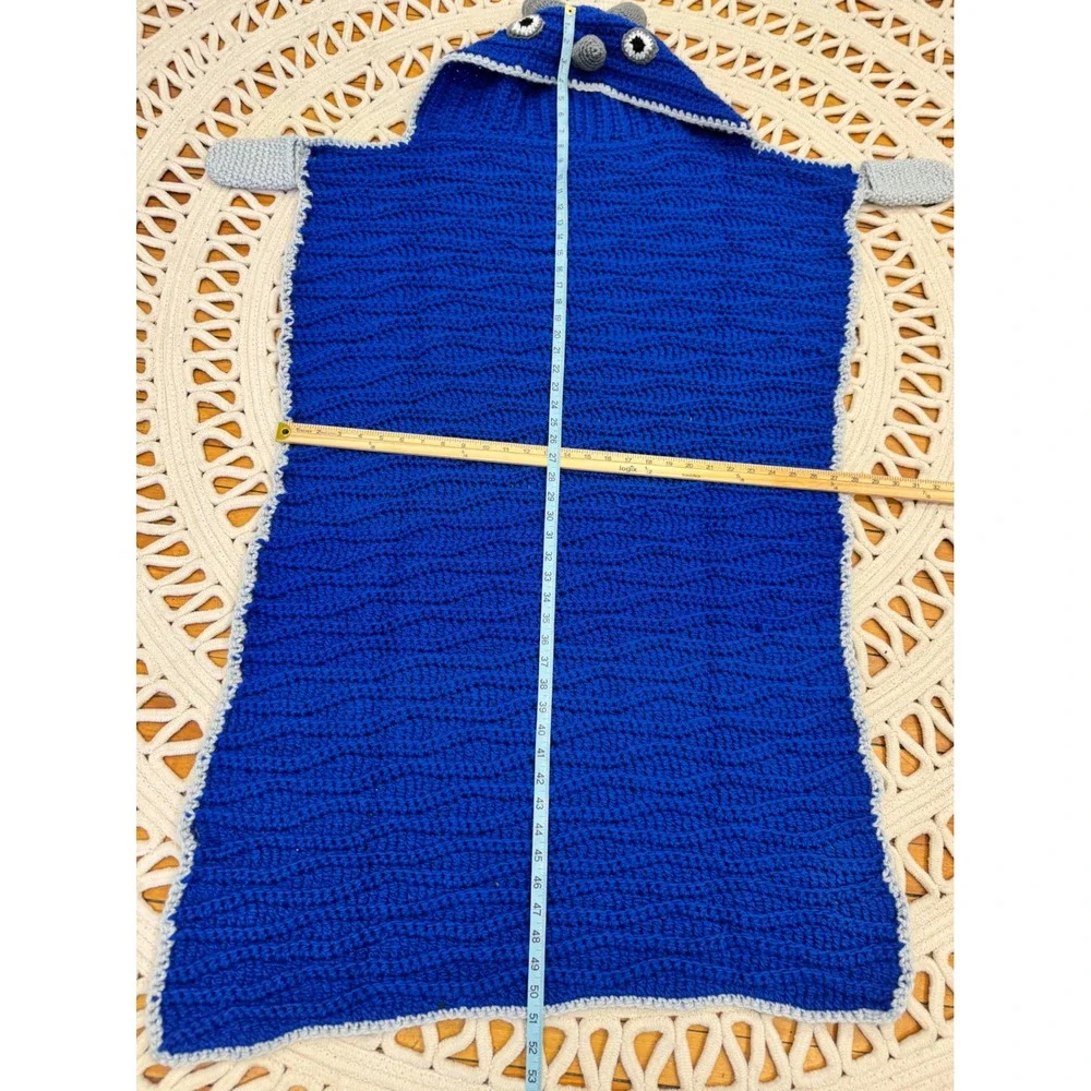 Handmade Crochet Dinosaur Triceratops Hooded Blanket Blue Wearable‎ Snuggle